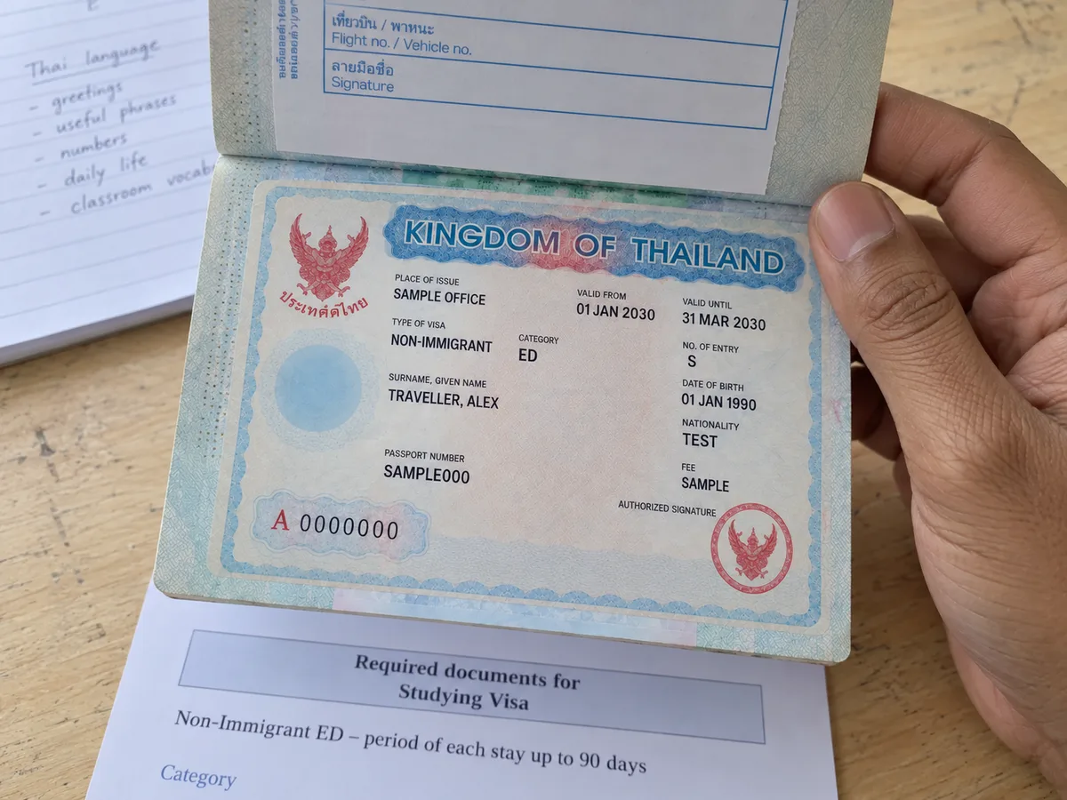 Thailand education visa (Non-ED) guide: passport and supporting paperwork (AI-assisted editorial illustration)