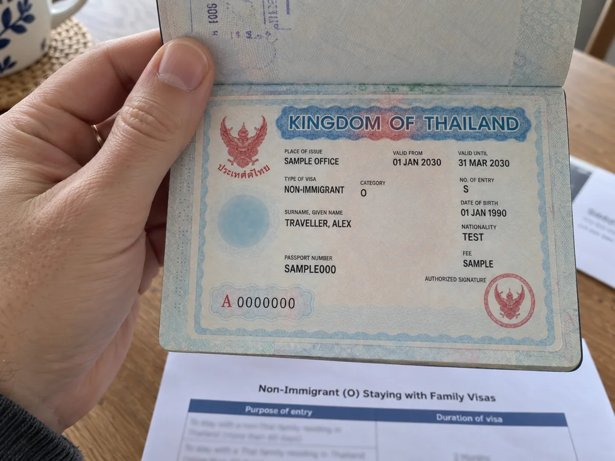 Thailand Non-O visa for marriage, family and dependants: passport and supporting paperwork (AI-assisted editorial illustration)