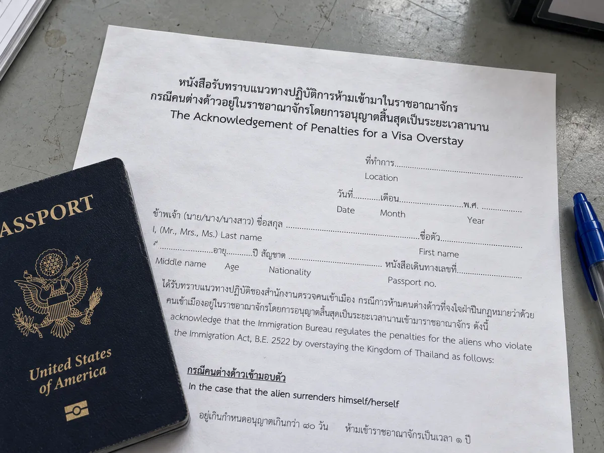 Thailand overstay rules and what to do: passport and supporting paperwork (AI-assisted editorial illustration)