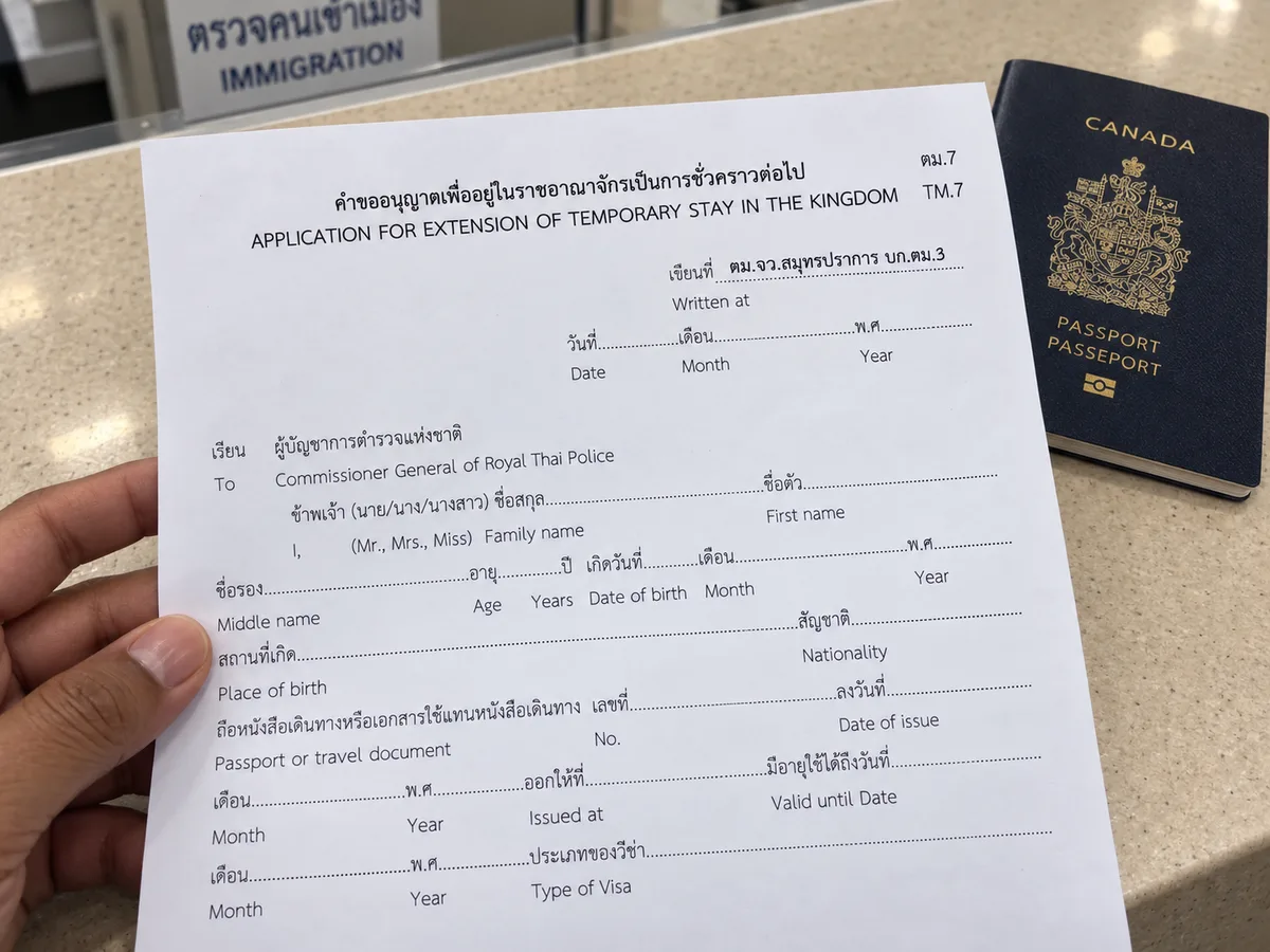 Thailand visa extension guide: passport and supporting paperwork (AI-assisted editorial illustration)