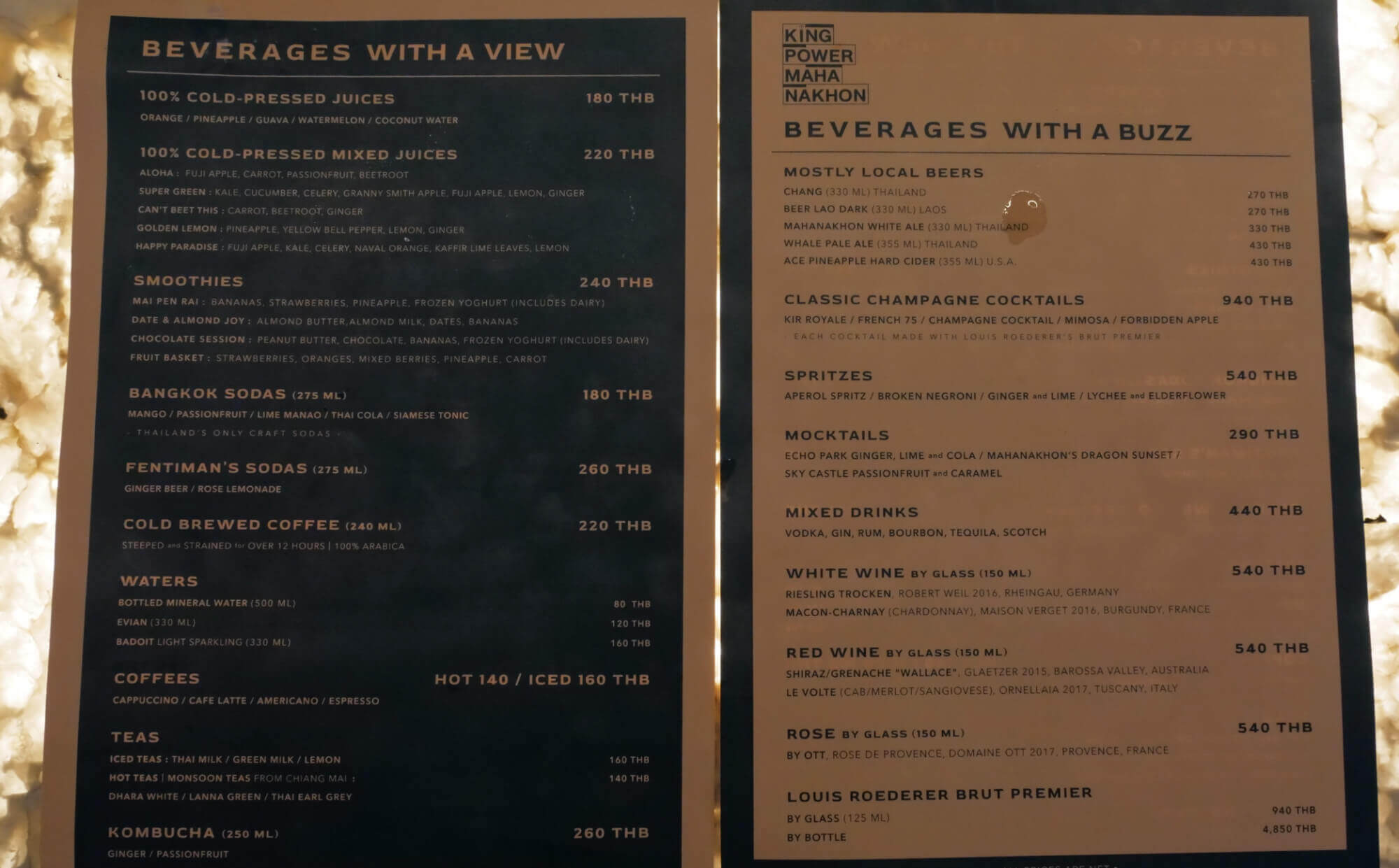 Mahanakhon menu drink prices