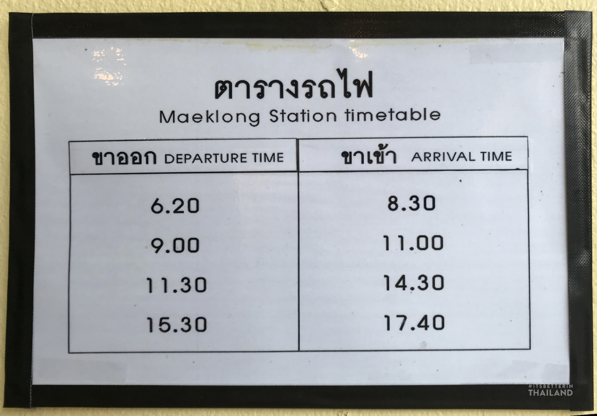 Mae Khlong Railway Market train schedule
