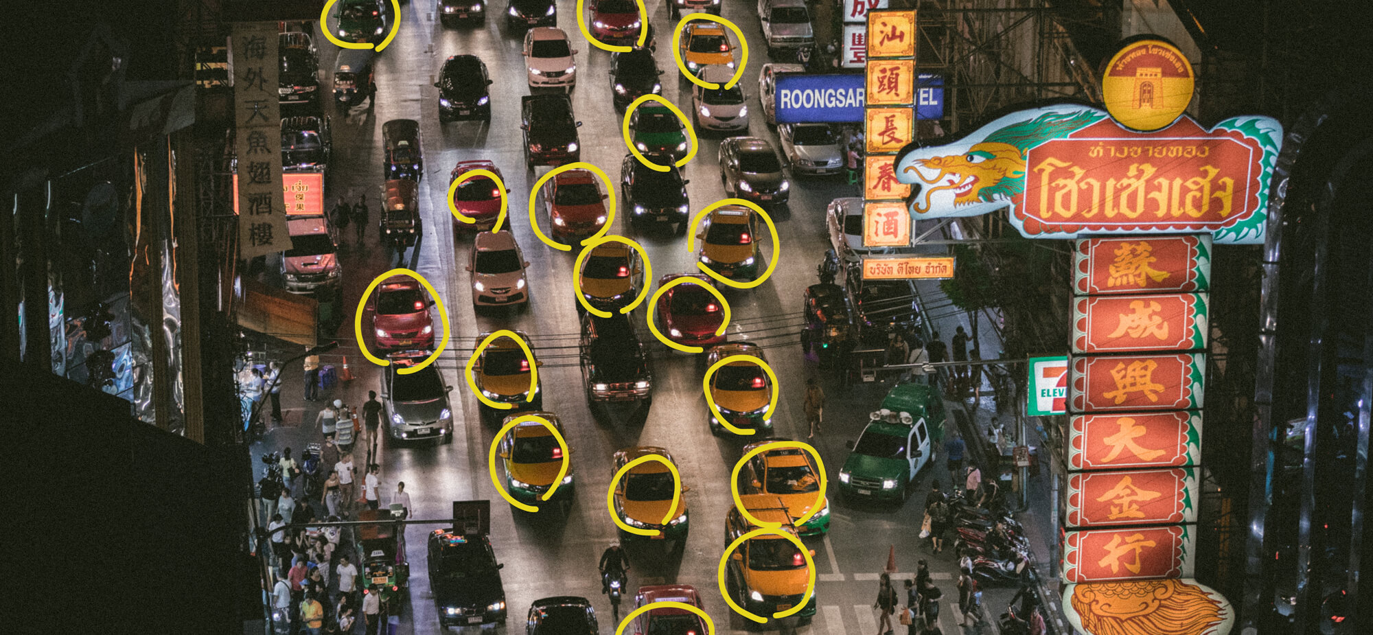 Taxis in Bangkok traffic