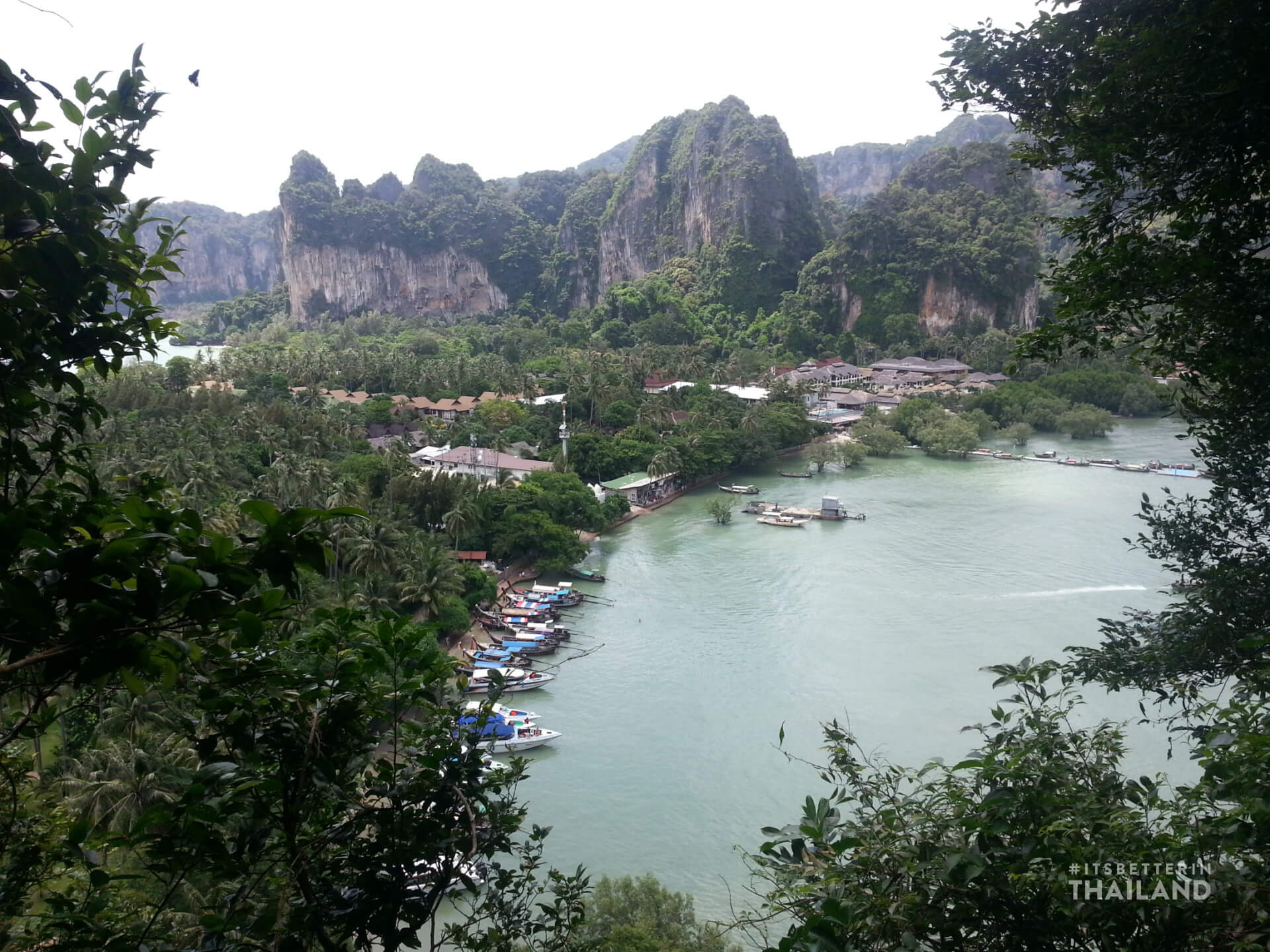 Railay Bay from the viewpoint, between the limestone cliffs