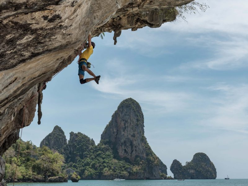 Rock climbing on Tonsai Roof in Thailand