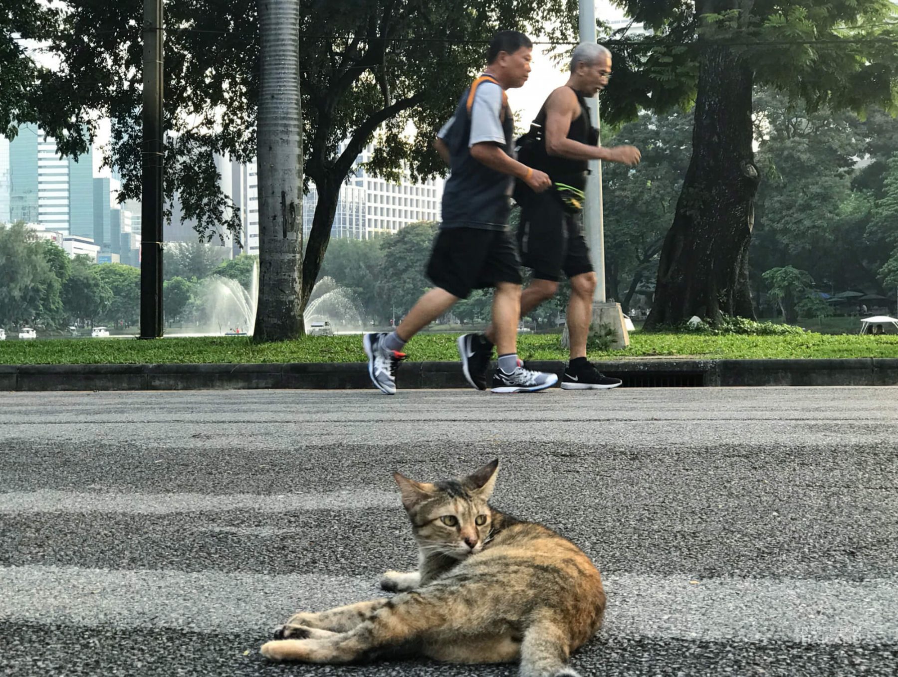 Runners on the jogging path at Lumphini Park Bangkok